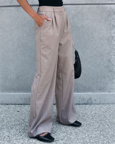 Elevate your wardrobe with these professional trousers! They are available in TWO colors: Neutral Beige & Grey. Expertly crafted with a blend of polyester, rayon, and spandex, the On Your Way Neutral Beige Pleated Trousers offer a comfortable and stylish fit. The elastic back waist, hook and eye zip closure, belt loops, and side pockets provide convenience and functionality. Style with a chic blouse, strappy hight heels, elevated gold jewelry, and a matching crossbody bag for a trendy office-rea Full Length Pants With Pockets For Office, Non-stretch Trousers For Business Casual, Non-stretch Work Pants For Business Casual, Versatile Full-length Dress Pants For Fall, Spring Business Casual Full-length Dress Pants, Spring Business Casual Full-length Work Pants, Office Dress Pants With Pockets, Non-stretch Full-length Work Pants, Full Length Dress Pants For Fall Workwear