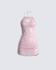 Spread the love in this pink lace heart mini dress 💗 Made from a metallic lace fabric, this dress is gorgeously complete with a cut-out heart, rhinestone trimming, and ruching at the hips. Don't blame us when everyone you come into contact with starts falling in love with you ☺️ Cheap Pink Lace Mini Dress, Pink Quartz Mini Dress, Pink Dress Hearts Bodycon, Cheap Pink Mini Dress With Lace Trim, Luxury Pink Lace Mini Dress, Chrome Heart Dresses, Luxury Pink Square Neck Mini Dress, Luxury Pink Dresses With Lace Trim, Pink Short Lace Dresses