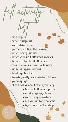 the fall activity list is shown with autumn leaves