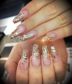 Nude And Gold Glitter Nails, Hexagon Nails, Gold Ombre Nails Glitter, Gold Nails Sparkly, Beige And Gold Nails, Gold Glittery Nails, Christmas Nails Glitter, There Is Always A Way, Gold Acrylic Nails