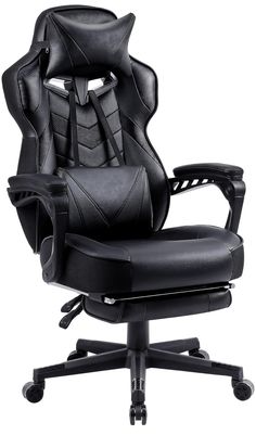 an office chair with black leather upholstered on the back and armrests