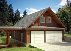 a two car garage is shown in this rendering