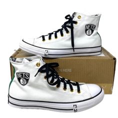 Converse Ctas High Top Canvas White Women's Size Sneakers Custom 172289c-Wtblgr Brand New With Box. 100% Authentic! Customized. A Pair Of Shoes Has An Inscription “Brooklyn Nets“, “Nba“. We Could Tell You That It’s The Og Basketball Shoe, Created Over 100 Years Ago. Or That The Design Has Largely Stayed The Same, Because Why Mess With A Good Thing. Or How It Became The Unofficial Sneaker Of All Your Favorite Artists And Musicians, Who Each Made It Their Own. Yeah, We Could Share A Lot Of Stories Converse White, 100 Years Ago, Brooklyn Nets, Custom Sneakers, Womens Converse, White Canvas, Converse Shoes, 100 Years, Basketball Shoes