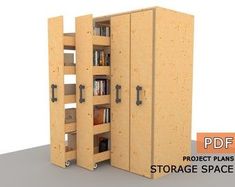 an image of a storage cabinet with books on the shelf and shelves in front of it