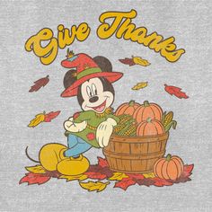 a mickey mouse thanksgiving t - shirt with the words give thanks