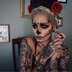 Makijaż Sugar Skull, Lora Arellano, Halloween Makeup Sugar Skull, Dead Makeup, Sugar Skull Makeup, Skull Makeup, Halloween Costumes Makeup