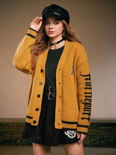 Free Returns ✓ Free Shipping✓. Harry Potter | ROMWE Front Button-up Knit Cardigan With Letter Pattern- Women Cardigans at SHEIN. Slytherin Fashion, Drop Shoulder Cardigan, Cardigan Sweater Dress, Printed Cardigan, Letter Patterns, Knitwear Women, Fashion Online Shop, Cardigans For Women, Cardigan Sweater