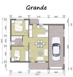 the floor plan for a house with two cars parked in it