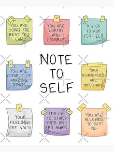 "Note to Self, Mental Health, Self-Love, Self-Care, Self Kindness, Self Compassion, Clarity, Boundaries, Be Kind to Yourself, Wellbeing, Wellness, Therapy Art, Counselling Tools " Mounted Print by TherapyTools | Redbubble Counselling Tools, Note To Self Quotes, Self Compassion, Self Quotes, Health Quotes