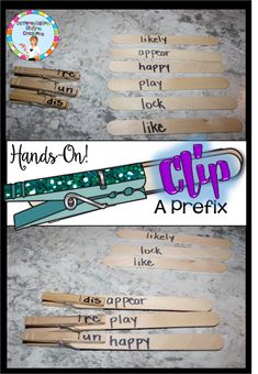 two pictures showing how to make wooden clothes pins with the words hands on and cup a prefix