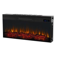 an electric fireplace with flames on the side