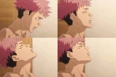 four images of a man with pink hair