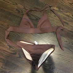 Victoria Secret Bikini New Without Tags Brown Top Size Xs Bottom Size Small Padded Top Halter Brown Fitted Triangle Halter Top, Fitted Brown Halter Top For Beach, Fitted Brown Triangle Halter Top, Victoria's Secret Fitted Triangle Top Swimwear, Padded Top, Top Halter, Brown Top, Victoria Secret Swim, Halter Top