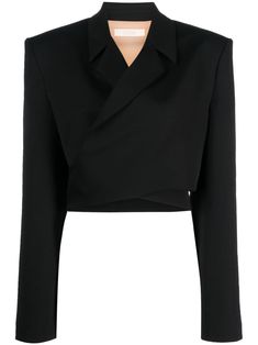 black shoulder pads peak lapels long sleeves double-breasted button fastening straight hem cropped Double Blazer, Black Tweed, Airport Fashion, Blazer Black, Breasted Blazer, Double Breasted Blazer, Airport Style, Black Blazers, Outerwear Women