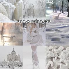 snow princess collage with swan and castle in background