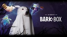 an advertisement for bark - box featuring ghost dogs and other animated characters in the background