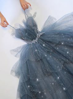 Blue Shiny Tulle Layers Straps Beaded Long Prom Dress, A-line Chic Evening Dress Fairytale Core, Gaun Abad Pertengahan, Renew Vows, Chic Evening Dress, Celestial Theme, Tulle Dresses, 파티 드레스, Stunning Prom Dresses