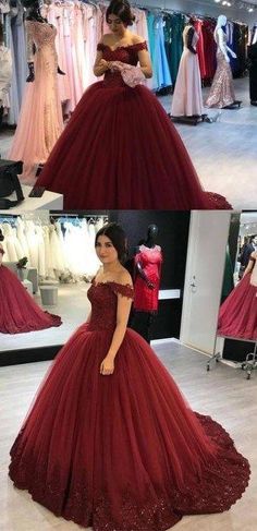 Formal Tulle Quinceanera Ball Gown Dress, Formal Tulle Quinceanera Ball Gown, Formal Quinceanera Tulle Ball Gown, Fitted Tulle Quinceanera Dress For Prom Season, Fitted Quinceanera Dress With Tulle Skirt For Prom, Fitted Tulle Evening Dress For Quinceanera, Elegant Quinceanera Dress With Tulle Skirt For Party, Maroon Wedding Dress, Winter Formal Dress