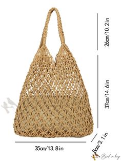 Bird in Bag - Designer Straw Bag, Medium Size, for Beach Vacation Womens Tote, Vacation Travel, Bird In Bag, Color Khaki, Beach Bag, Crochet Bag, Beach Vacation, Medium Size, Straw Bag