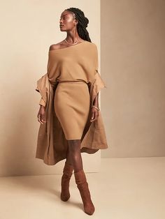 Off-the-Shoulder Sweater Dress | Banana Republic Monochromatic Outfit, Off Shoulder Sweater, Skirt Long, Knit Stitch, Banana Republic Dress, Business Casual Outfits, Shoulder Sweater, Winter Dresses, Dress First