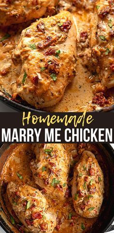 two images showing how to make homemade mary me chicken