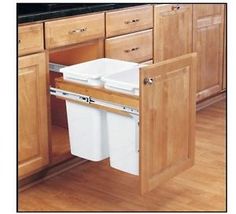 kitchen-garbage-wastebasket-cabinet-pull-out-waste-basket-trash-can-bin-35-Qt Pull Out Trash Cans, Face Frame Cabinets, Wood Waste, Framed Cabinet, Rev A Shelf, Waste Container, Organizing Hacks, Kitchen Trash Cans, Trash And Recycling Bin