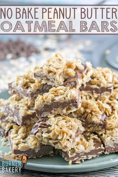 chocolate and oatmeal granola bars stacked on a plate