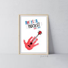 America Rocks Guitar Handprint Craft Art / 4th of July Independence Day USA / Kids Baby Toddler / Keepsake Card / Print It Off Keepsake Crafts, Memory Crafts, Diy Gift Card, Handprint Craft, Footprint Art, Birthday Kids, Card Print, Handprint Art, Baby Memories