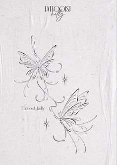 a drawing of two butterflies on a piece of paper with the words tattoo lady written in black ink