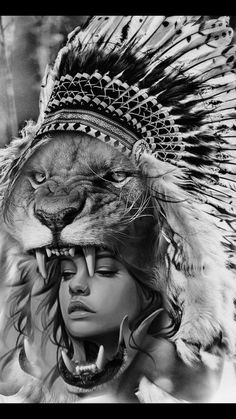 a native american woman with a lion headdress