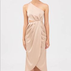 Beautiful And Elegant Midi Dress By Keepsake The Label Color: Champagne Beige One-shoulder Midi Dress For Evening, Formal Asymmetrical Beige Midi Dress, Asymmetrical Beige Cocktail Dress, Beige Asymmetrical Cocktail Dress, Pre-draped Midi Dress For Spring Night Out, Beige One-shoulder Cocktail Dress, Elegant Beige Asymmetrical Party Dress, Asymmetrical Beige Midi Party Dress, Beige Asymmetrical Midi Dress For Party