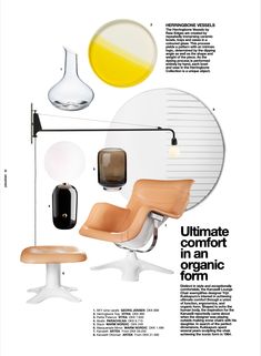 an advertisement for the eames chair and ottoman, with different shapes and sizes on it