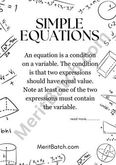 an image of math worksheet with the words simple equationss written in black and white