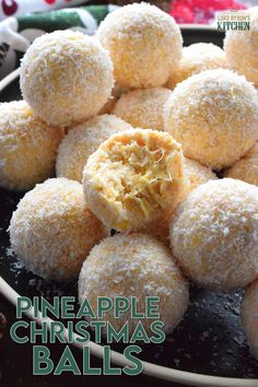 pineapple christmas balls on a plate with the words pineapple christmas balls above them