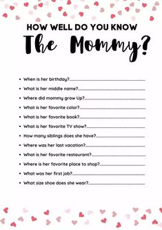 a mother's day card with the words, how well do you know the mommy?