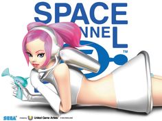 an advertisement for the nintendo wii game space nine, featuring a woman with pink hair