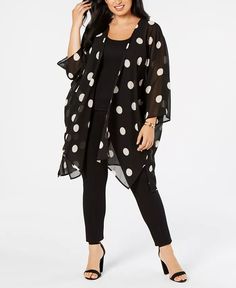 Anne Klein - Plus Size Big Dot Chiffon Jacket Kimono Online, Chiffon Jacket, Anne White, Chiffon Kimono, Plus Size Activewear, Women Over 50, Baby Clothes Shops, Trendy Plus Size, Anne Klein