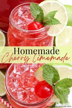 homemade cherry limeade recipe in mason jars