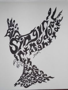 a drawing of an eagle with the words spread out on it's back side