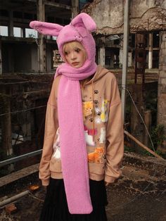 The price is for a scarf only, others are not included.  Garment Size   	 		 			Size 			Free Size 		 		 			Head Circumference 			56 		 		 			Full Length 			220 White Scarf, White Scarves, Hooded Scarf, Scarf Hat, Bunny Ear, Head Circumference, Pink And White, Pink White, Full Length