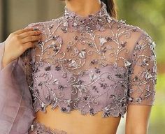 Top 25 Latest Front Neck Saree Blouse Designs (2023) Latest Lehenga Blouse Designs, Lilac Lehenga, Mahima Mahajan, Netted Blouse Designs, Net Blouse