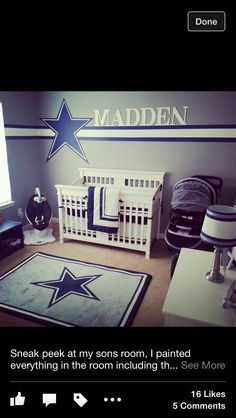 Dallas cowboys nursery.. I may have to find a cowboys baby daddy ;) Cowboy Room, Cowboy Nursery, Nursery Idea