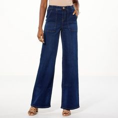 DG2 by Diane Gilman New Classic Stretch Denim Pull-On Wide-Leg Jean We are loving the retro vibe of these wide-leg, utility-style jeans from Diane Gilman. With an effortless pull-on design and classic good looks, you'll wear them on repeat all season long. Utility Style, Style Jeans, Draped Fabric, On Repeat, New Classic, Retro Vibe, Denim Fashion, Jeans Style, Chambray