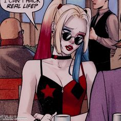 a comic strip with a woman dressed as harley