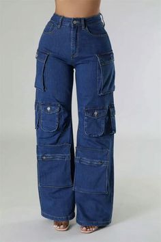 Fall Wide Leg Utility Jeans, Utility Flare Jeans With Patch Pockets For Fall, Fall Utility Wide Leg Jeans, Fall Utility Style Denim Flare Jeans, Trendy High-rise Pants With Cargo Pockets, Trendy High Rise Pants With Cargo Pockets, Full Length Cargo Jeans With Pockets For Fall, Fall High Waist Utility Flare Jeans, High Rise Utility Flare Jeans For Fall