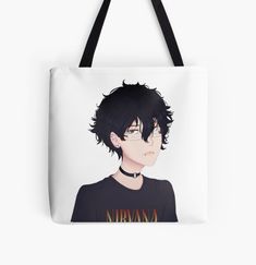 an anime character with black hair and glasses tote bag