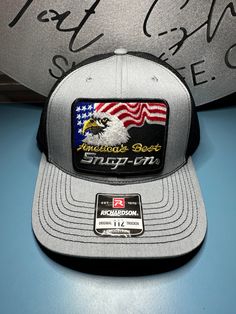 Custom made Richardson 112 Trucker hat featuring a Snap-On patch. We have several hats with several different patches to choose from. Perfect hat for the Snap-On Tool fan! All of these patches can be put on different color hats to your liking, just message us with your questions. Trucker Hat With Embroidered Patch Curved Brim, Vintage Snapback Hat With Embroidered Patch, Made In Usa Trucker Cap, Cool Hats, Trucker Cap, Put On, Caps Hats, Trucker Hat, Accessories Hats