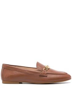 caramel brown calf leather smooth grain almond toe gold-tone logo lettering branded leather insole rubber sole slip-on style Dressy Fashion, Lauren Brown, Chanel 2, Caramel Brown, Demi Fine Jewelry, Summer Beach Wear, Ballet Flat Shoes, Penny Loafers, Leather Loafers