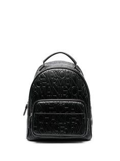 black faux leather all-over embossed logo print single top handle two adjustable shoulder straps top zip fastening front zip-fastening pocket Armani Women, Faux Leather Backpack, Black Leather Backpack, Strap Tops, Armani Exchange, Embossed Logo, Curator Style, Black Backpack, Black Faux Leather