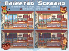 an animated screen showing the interior and exterior of a restaurant with teddy bears on it